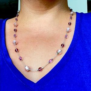 Pink & Silver Necklace & Bracelet Set